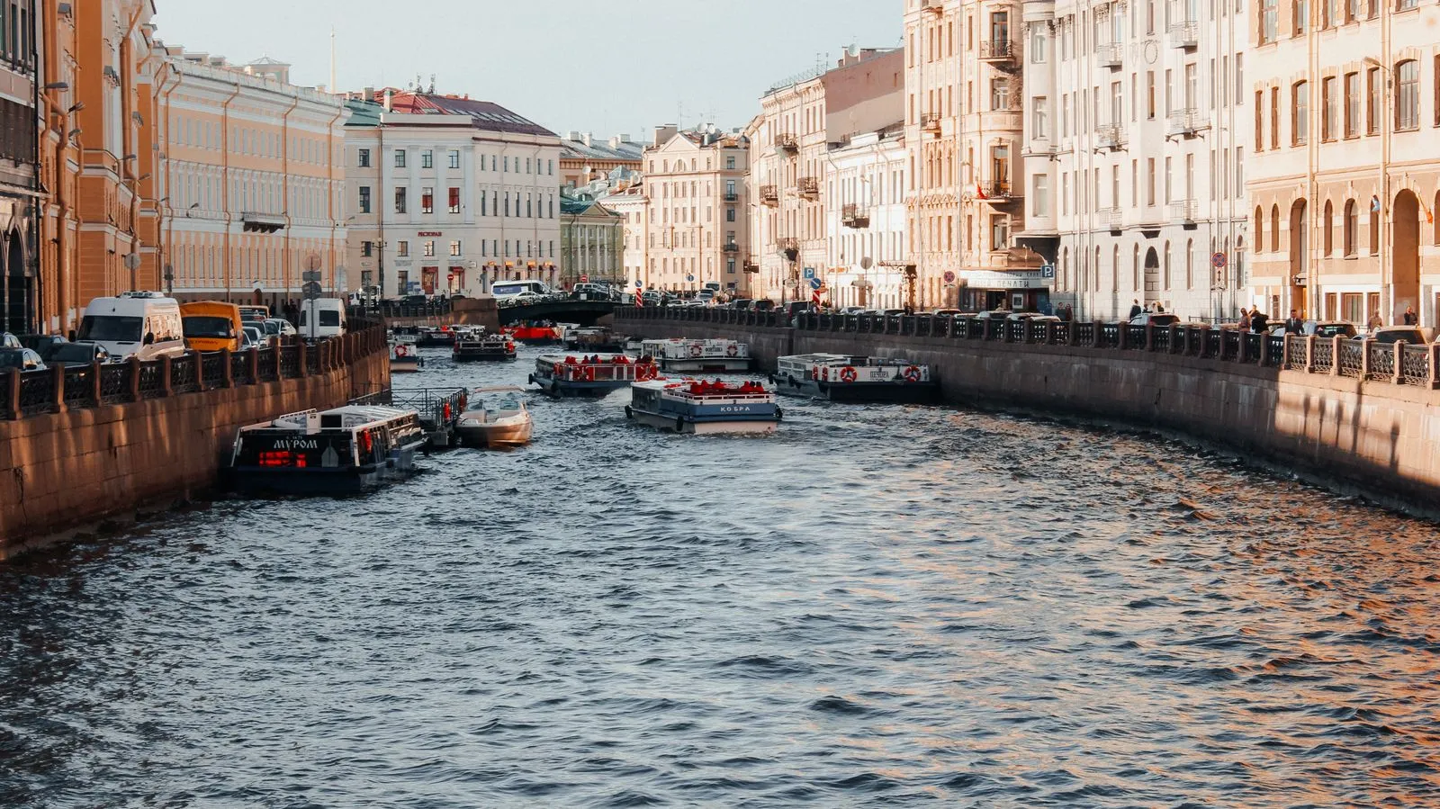 Boats on a canal in the city
